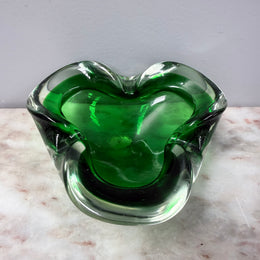 Vintage 1960's Murano Green & Clear Glass Bowl