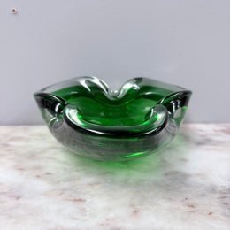 Vintage 1960's Murano Green & Clear Glass Bowl