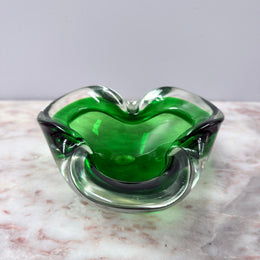 Vintage 1960's Murano Green & Clear Glass Bowl