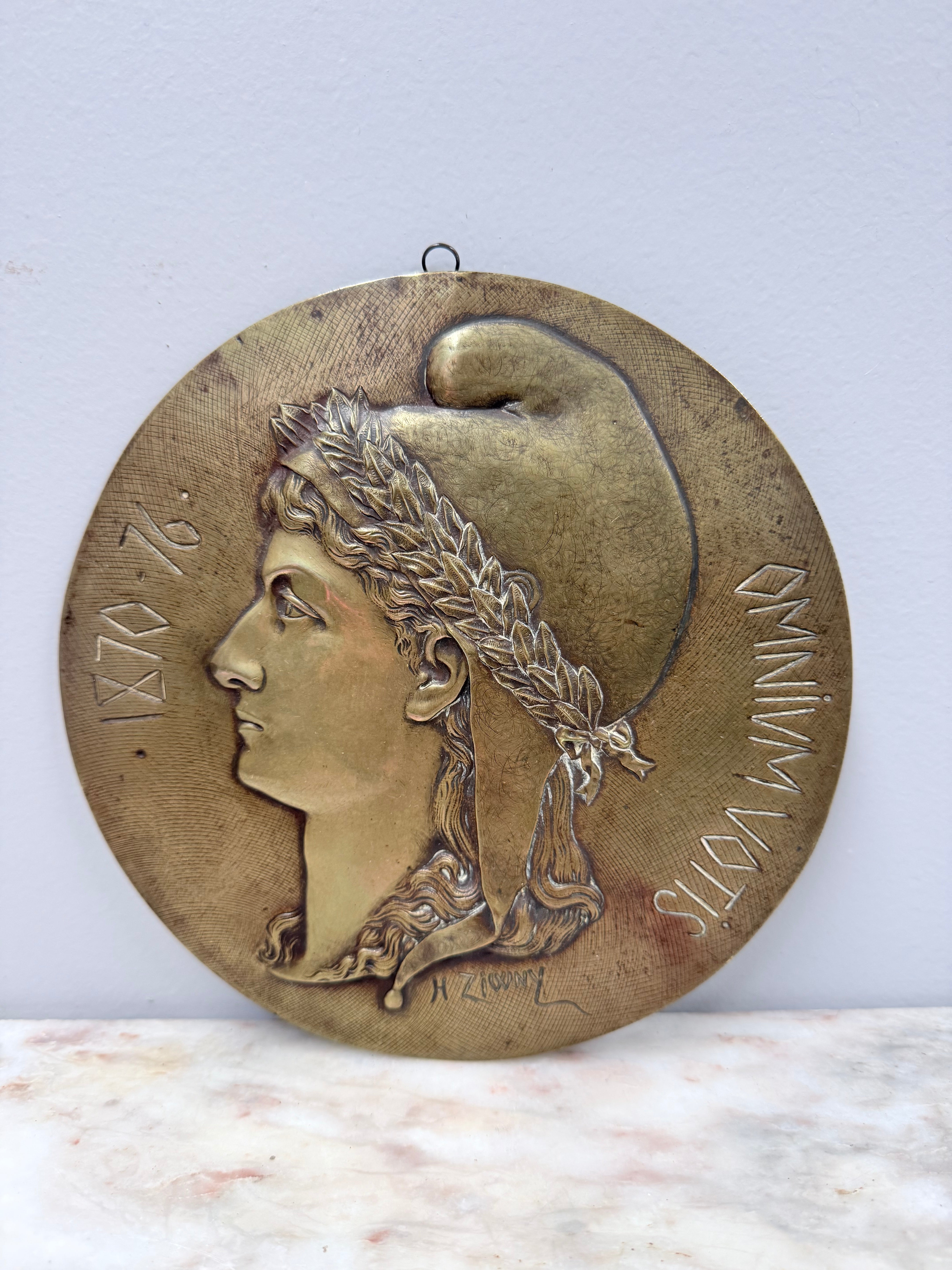 Antique French Bronze Signed Wall Plaque 1870's.