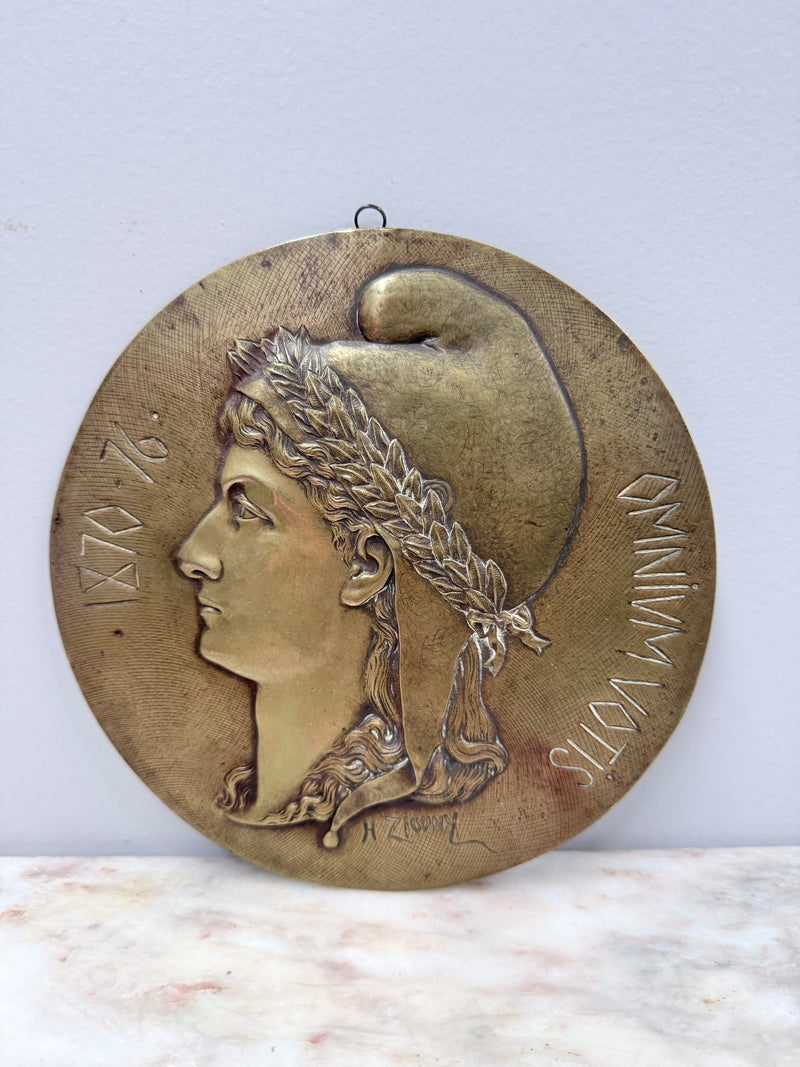 Antique French Bronze Signed Wall Plaque 1870's.