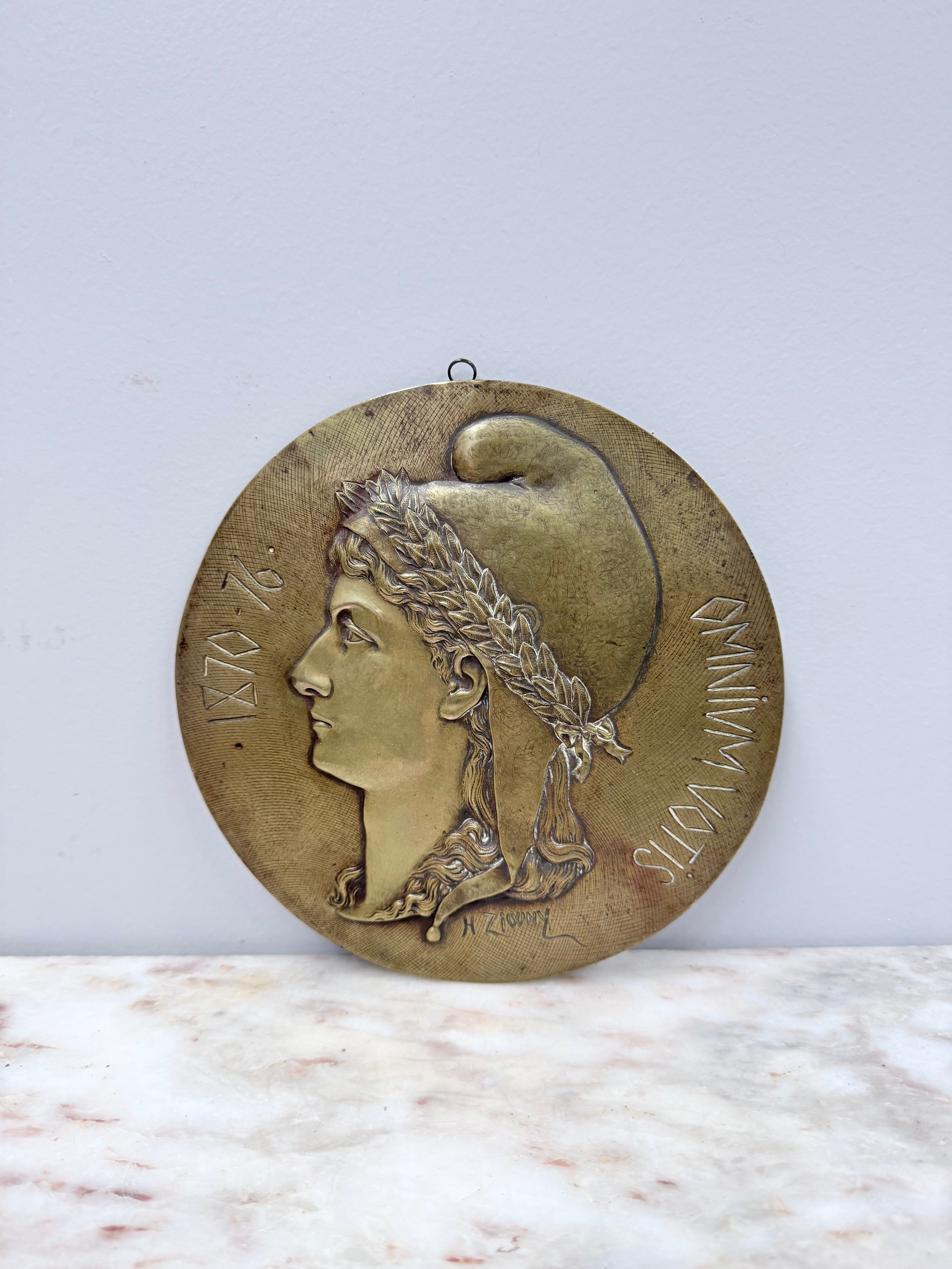 Antique French Bronze Signed Wall Plaque 1870's.