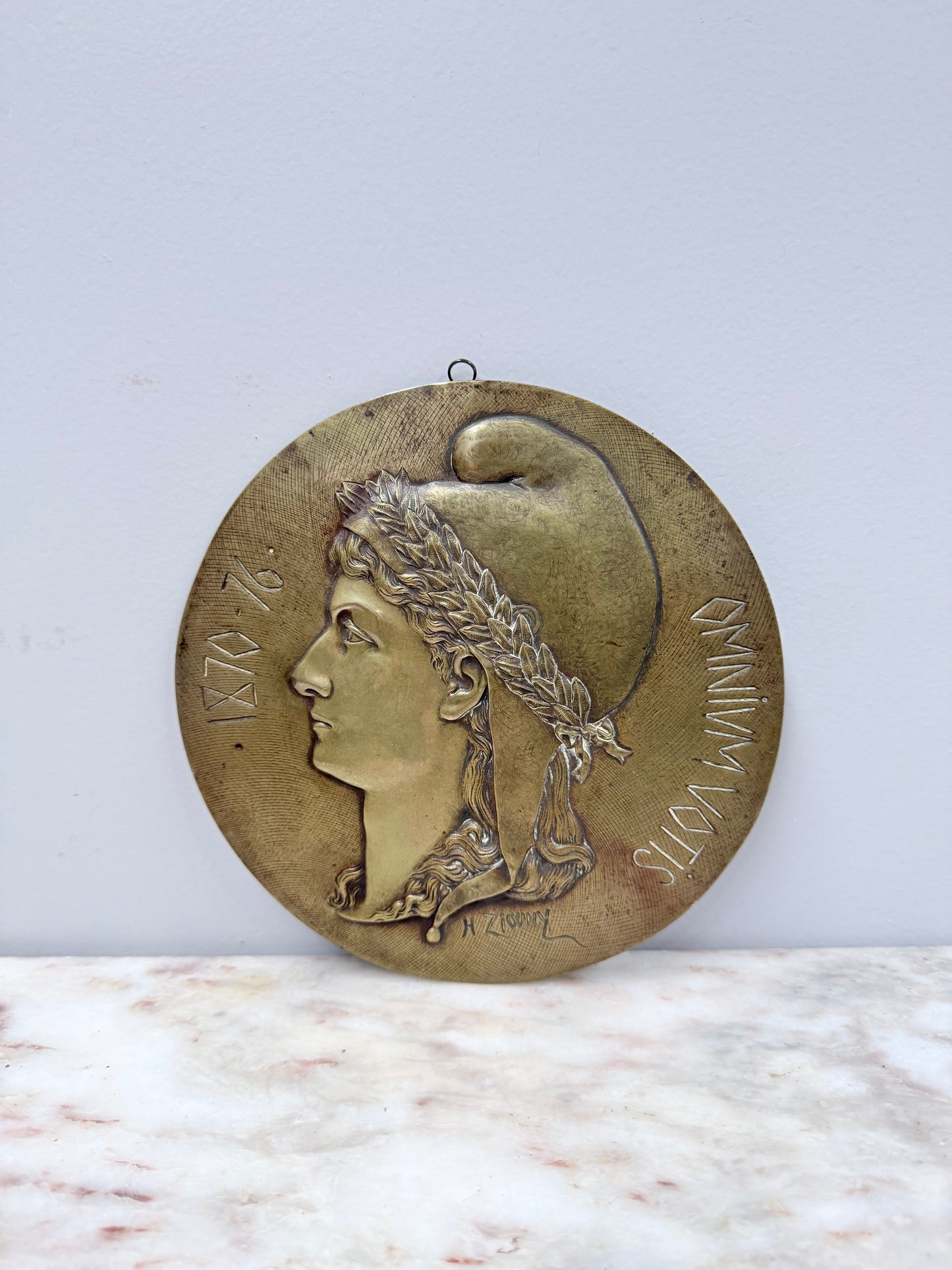 Antique French Bronze Signed Wall Plaque 1870's.