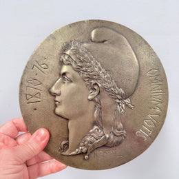 Antique French Bronze Signed Wall Plaque 1870's.
