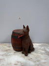 Vintage Black Forest German Dog Carving With Wood Barrel Tinket Box | Antique & Vintage | Moonee Ponds Antiques | Australia Wide Delivery