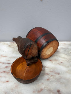 Vintage Black Forest German Dog Carving With Wood Barrel Tinket Box | Antique & Vintage | Moonee Ponds Antiques | Australia Wide Delivery