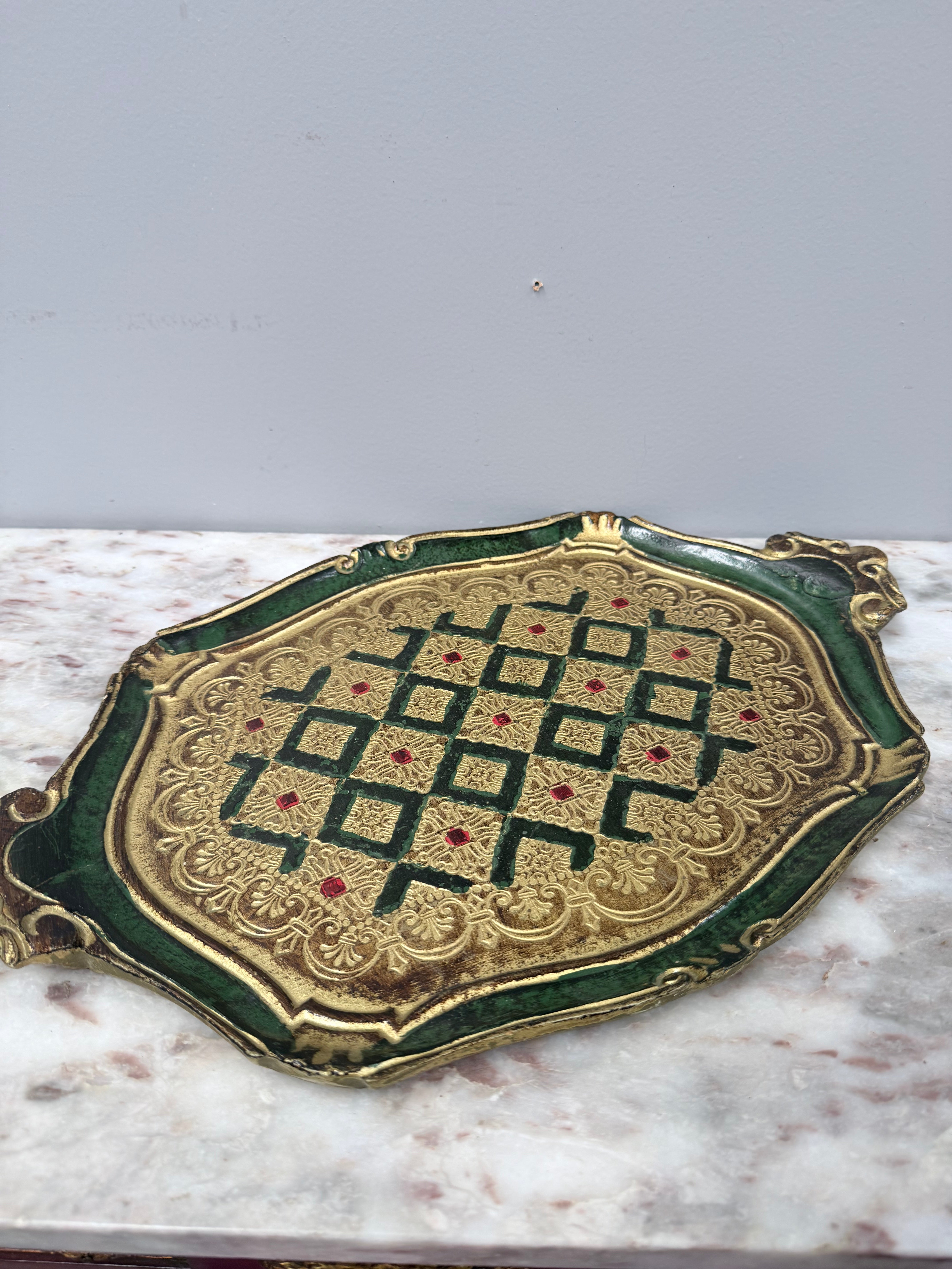 Vintage Florentine Tray Green & Gold Decoration