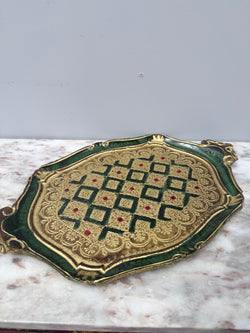 Vintage Florentine Tray Green & Gold Decoration | Antique & Vintage | Moonee Ponds Antiques | Australia Wide Delivery
