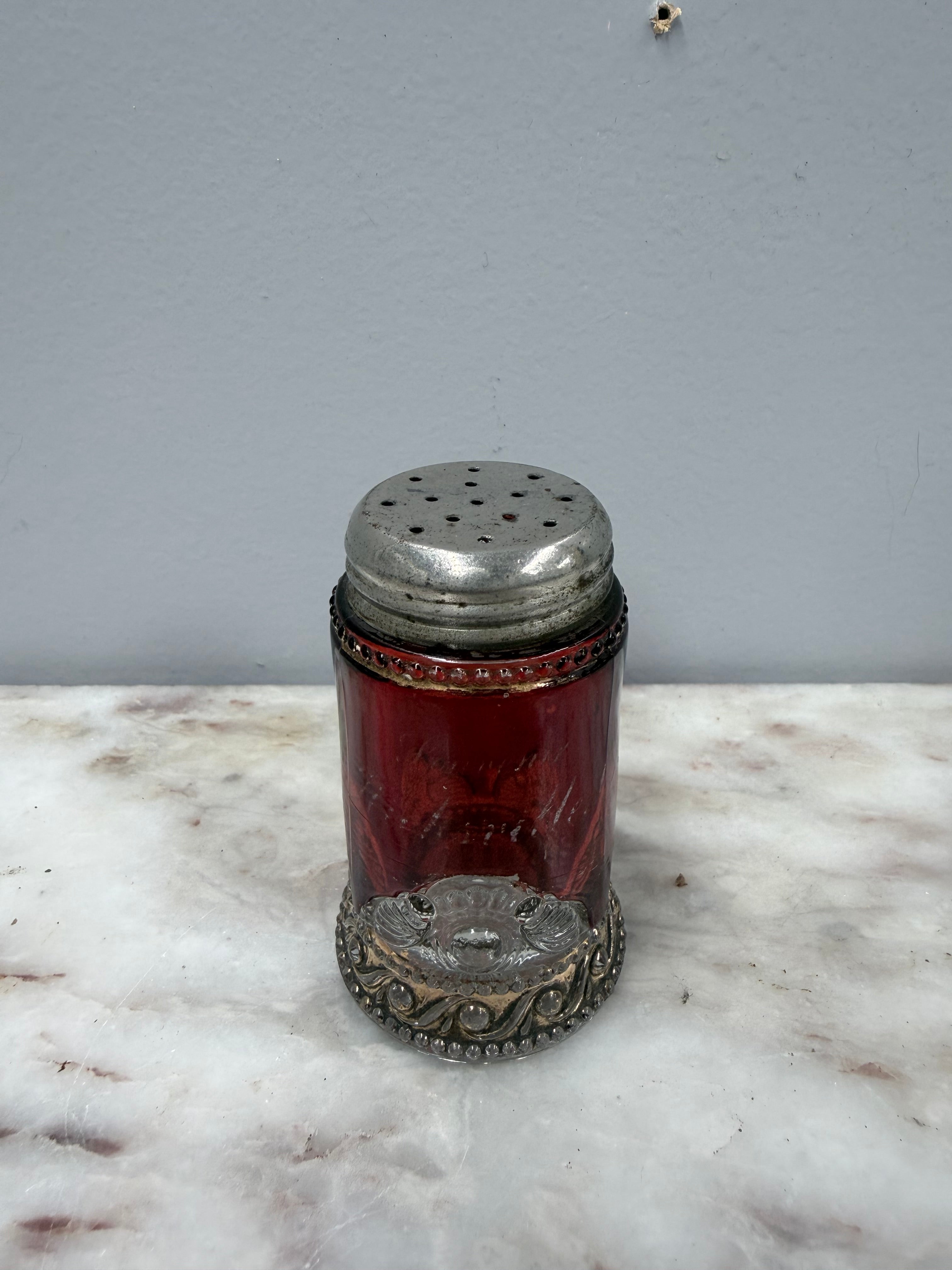 Edwardian Flash Ruby Cut Glass Salt shaker | Antique & Vintage | Moonee Ponds Antiques | Australia Wide