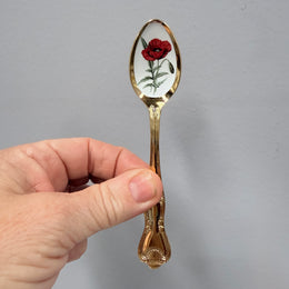 Vintage Set 6 Garden Flower Enamel & Gilt Metal Spoon Set