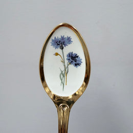 Vintage Set 6 Garden Flower Enamel & Gilt Metal Spoon Set