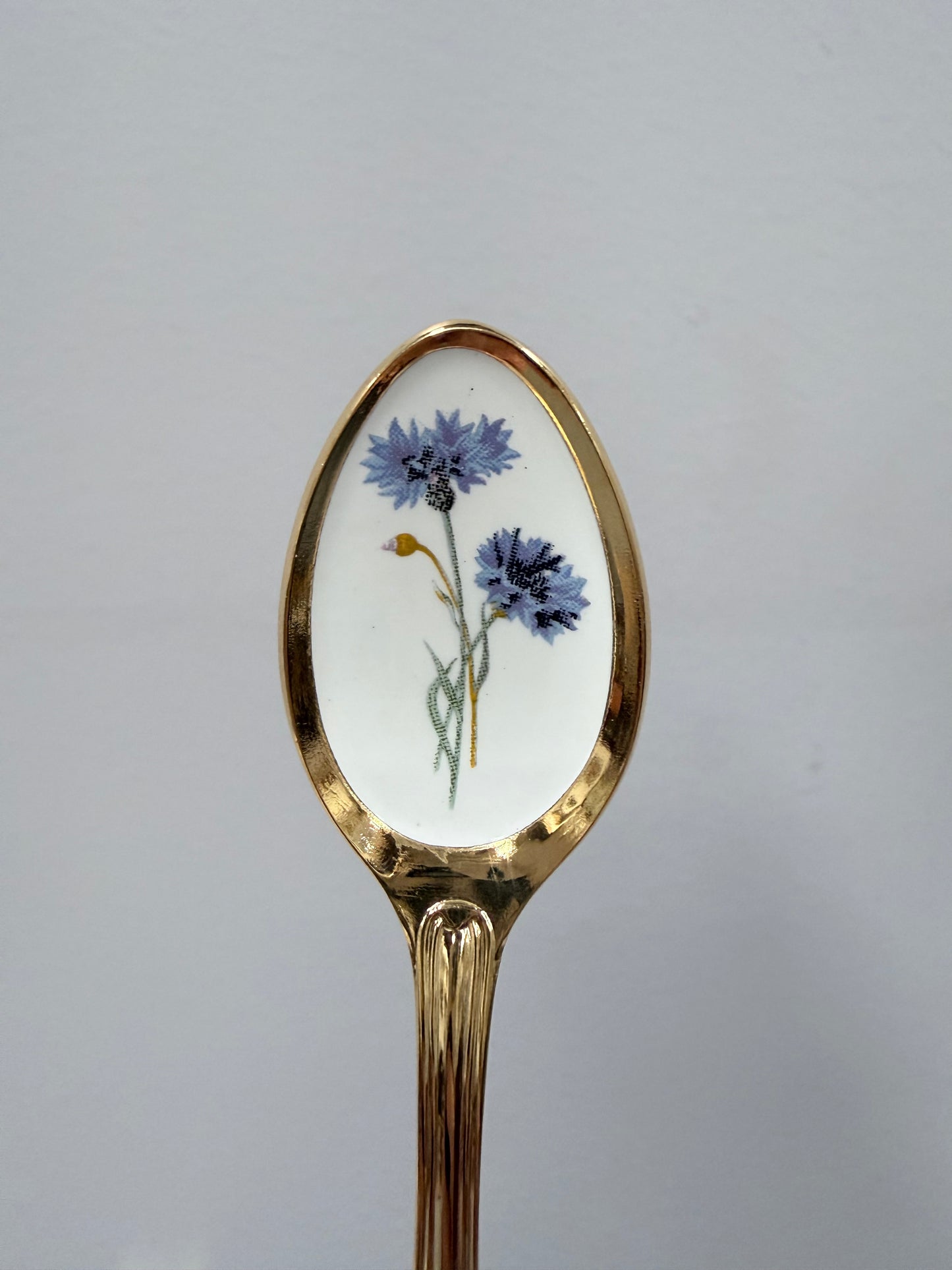 Vintage Set 6 Garden Flower Enamel & Gilt Metal Spoon Set