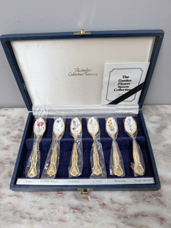 Vintage Set 6 Garden Flower Enamel & Gilt Metal Spoon Set | Antique & Vintage | Moonee Ponds Antiques | Australia Wide Delivery