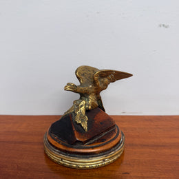 Antique Brass Eagle Paper Weight On Walnut Base