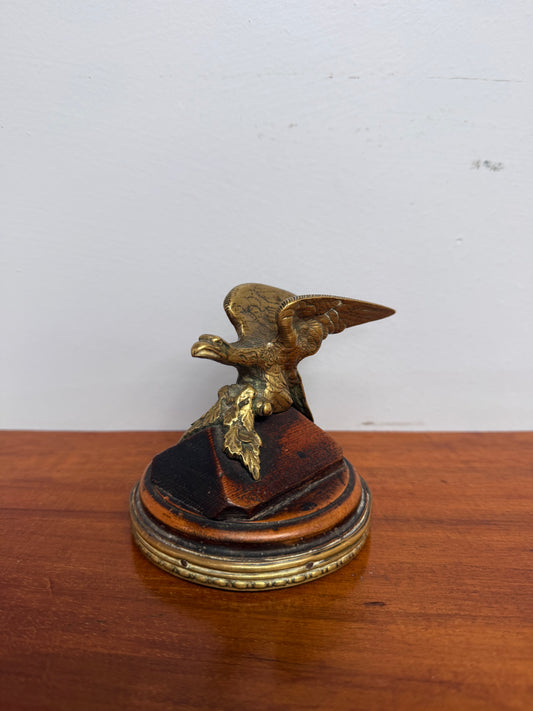 Antique Brass Eagle Paper Weight On Walnut Base