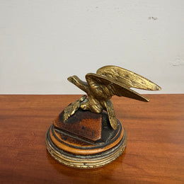 Antique Brass Eagle Paper Weight On Walnut Base