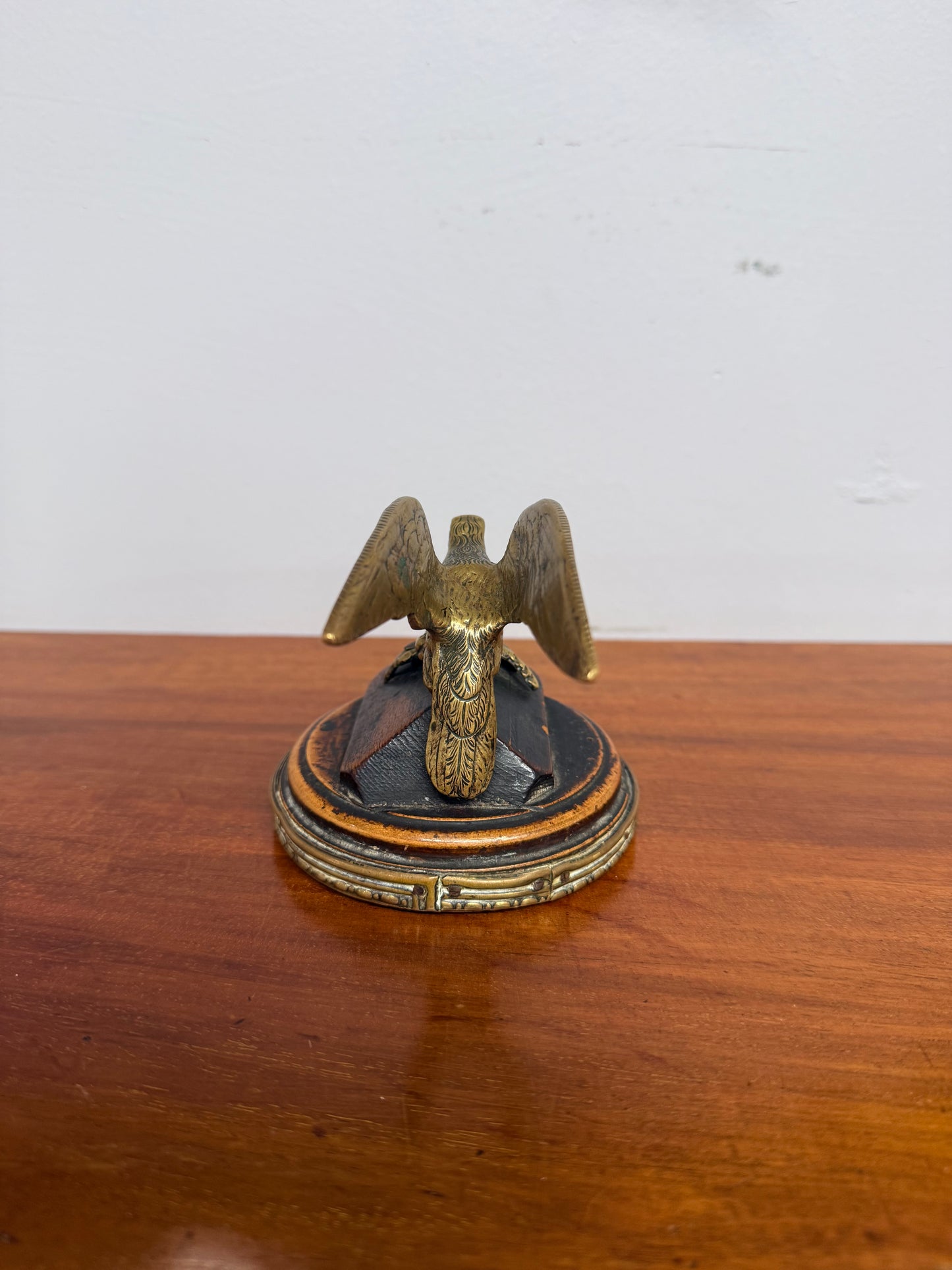 Antique Brass Eagle Paper Weight On Walnut Base