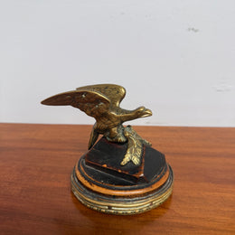 Antique Brass Eagle Paper Weight On Walnut Base