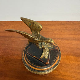 Antique Brass Eagle Paper Weight On Walnut Base