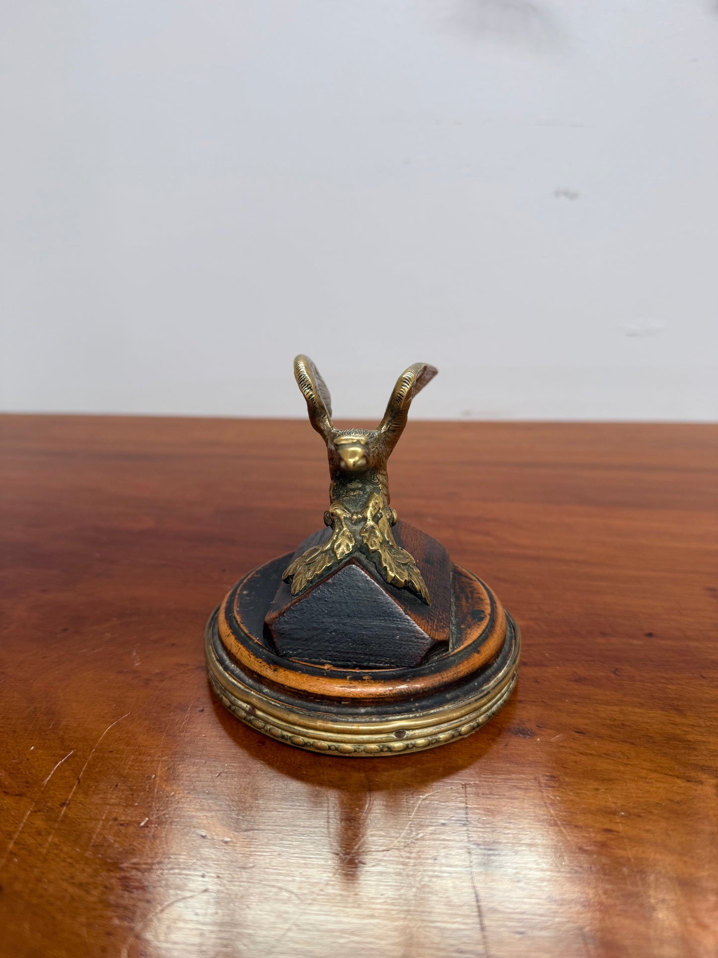Antique Brass Eagle Paper Weight On Walnut Base