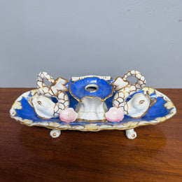 Very Rare French Porcelain Inkwell - Dolphins On Shells