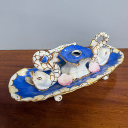 Very Rare French Porcelain Inkwell - Dolphins On Shells