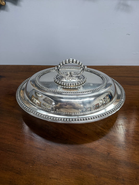 Antique English Heavy Quality Silver Plate Serving Dish & Cover