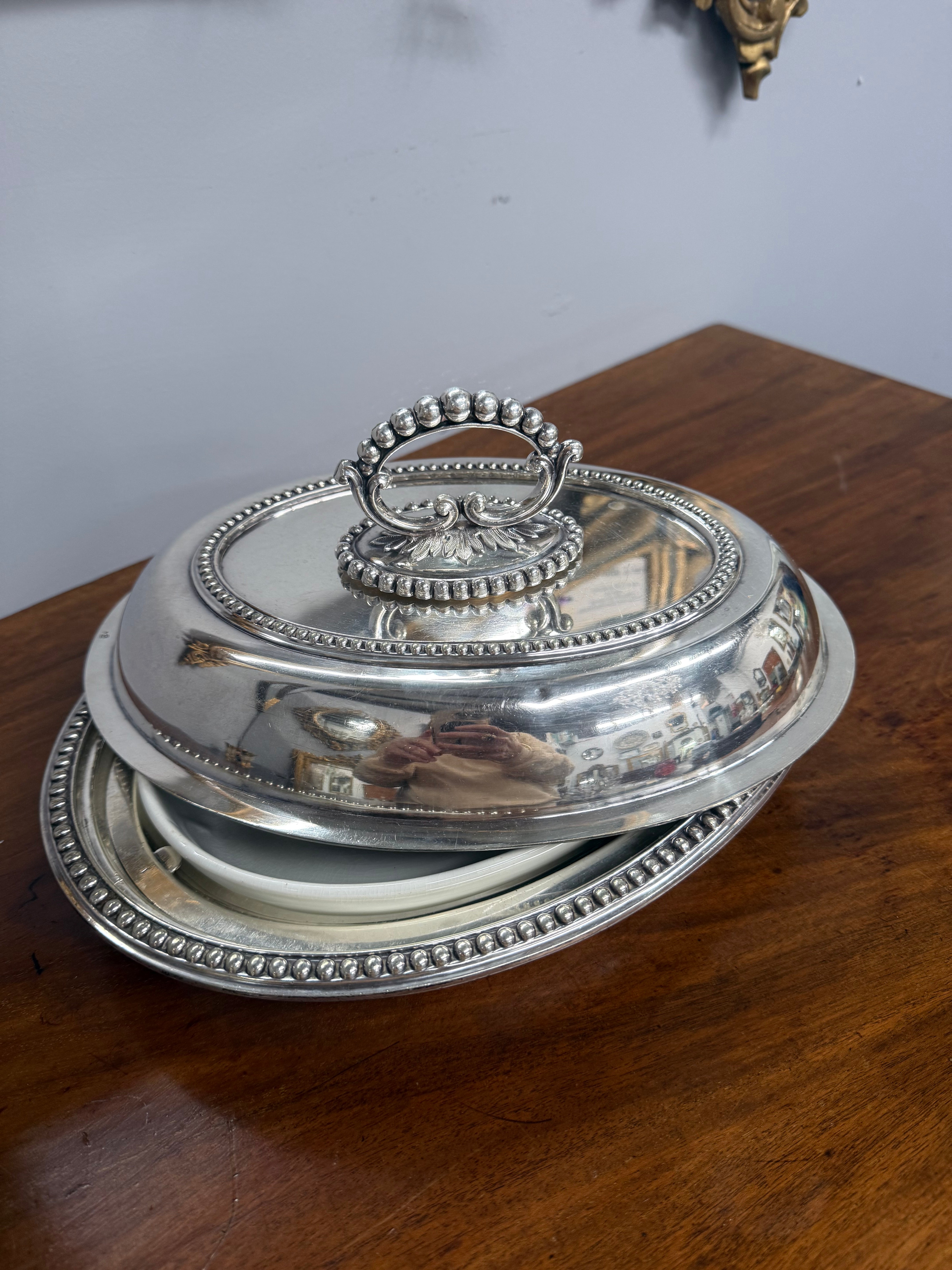 Antique English Heavy Quality Silver Plate Serving Dish & Cover