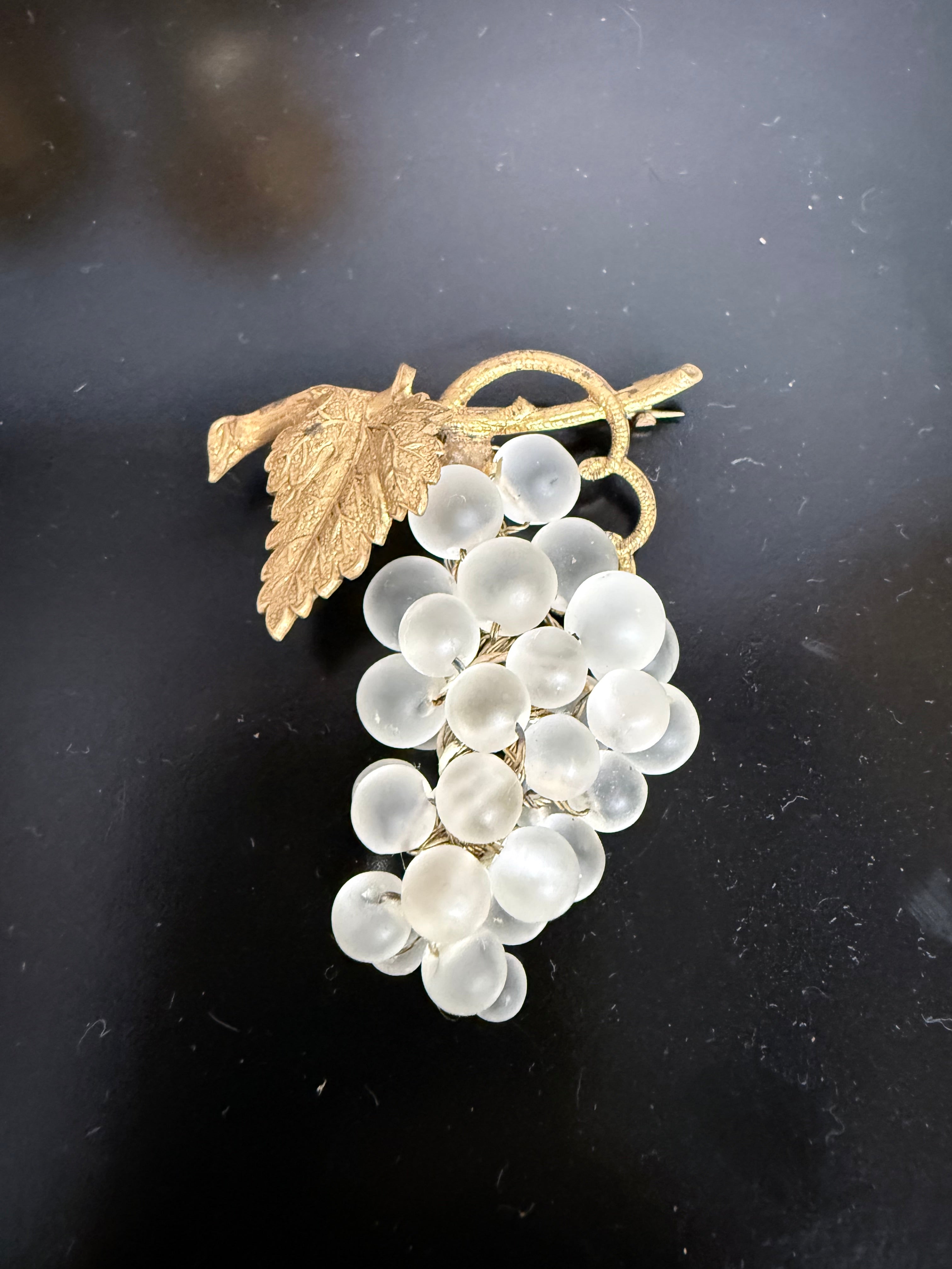 Vintage Gold Tone Metal & Glass Grapes Brooch | Antique & Vintage | Moonee Ponds Antiques | Australia Wide