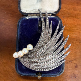 Stunning Marcasite and Pearl Sterling Silver Brooch