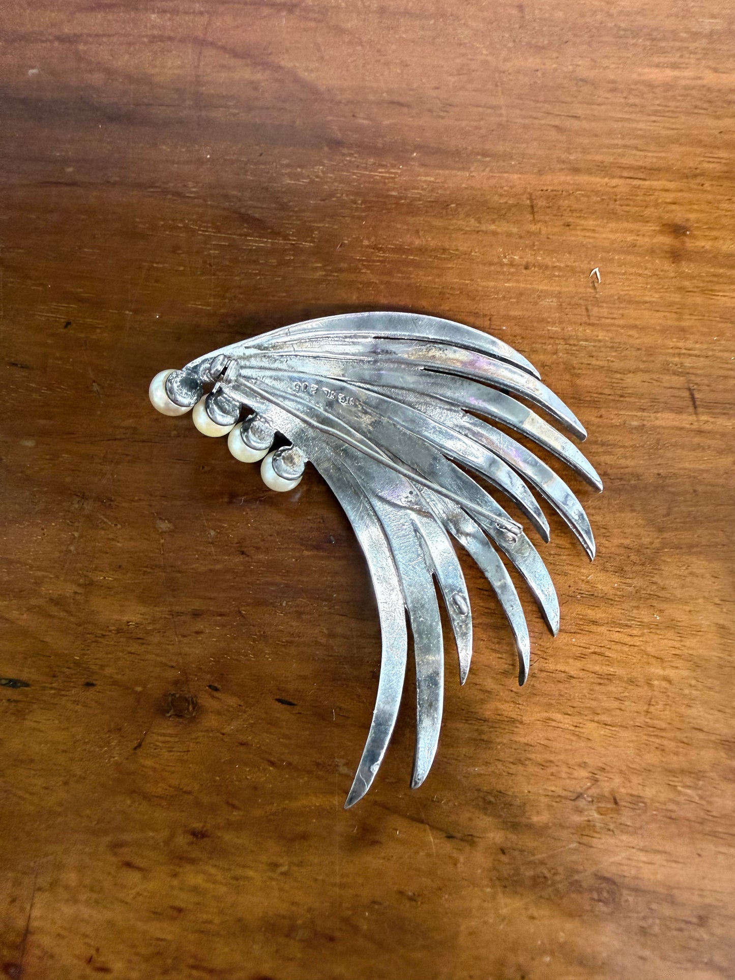 Stunning Marcasite and Pearl Sterling Silver Brooch