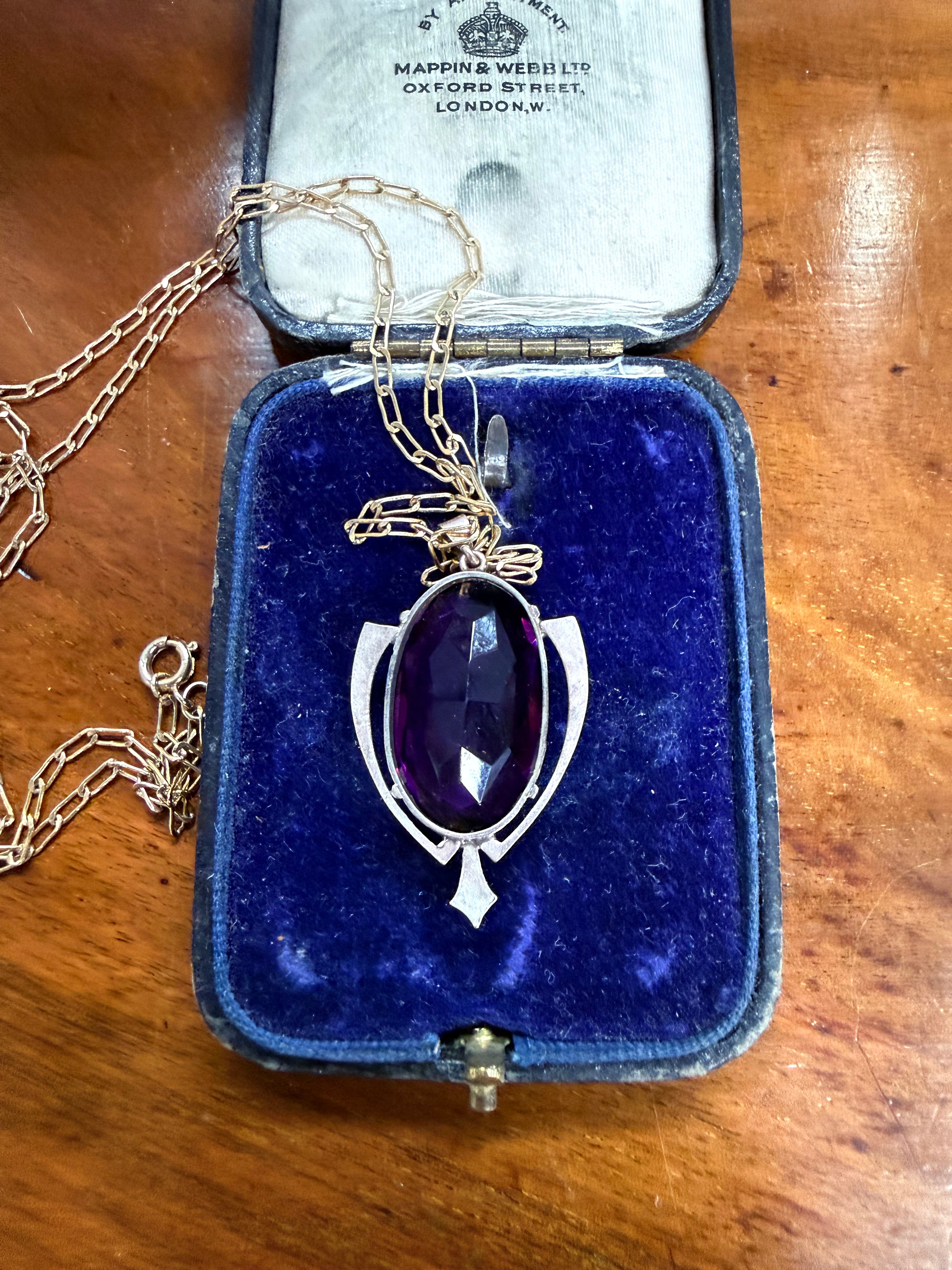 Edwardian 9ct Gold Silver Lined Amethyst Pendant & Chain | Antique & Vintage | Moonee Ponds Antiques | Australia Wide Delivery