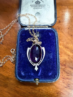 Edwardian 9ct Gold Silver Lined Amethyst Pendant & Chain | Antique & Vintage | Moonee Ponds Antiques | Australia Wide Delivery
