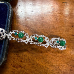 Lovely Vintage 925 Sterling Silver & Green Stones Bracelet