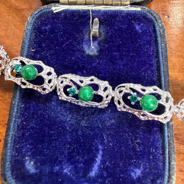 Lovely Vintage 925 Sterling Silver & Green Stones Bracelet