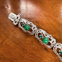 Lovely Vintage 925 Sterling Silver & Green Stones Bracelet