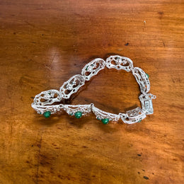 Lovely Vintage 925 Sterling Silver & Green Stones Bracelet