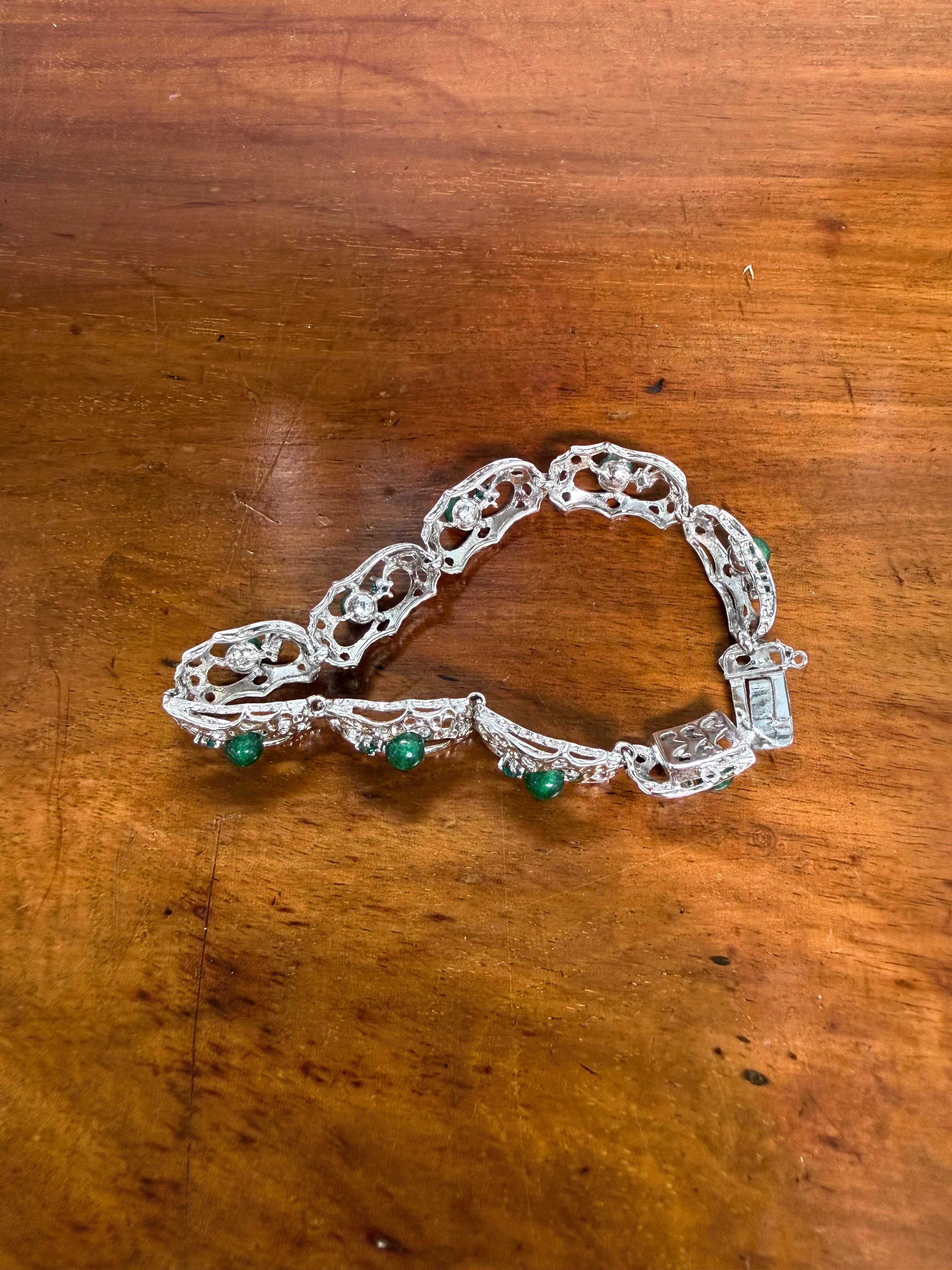 Lovely Vintage 925 Sterling Silver & Green Stones Bracelet | Antique & Vintage | Moonee Ponds Antiques | Australia Wide Delivery