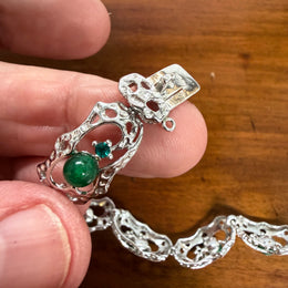 Lovely Vintage 925 Sterling Silver & Green Stones Bracelet