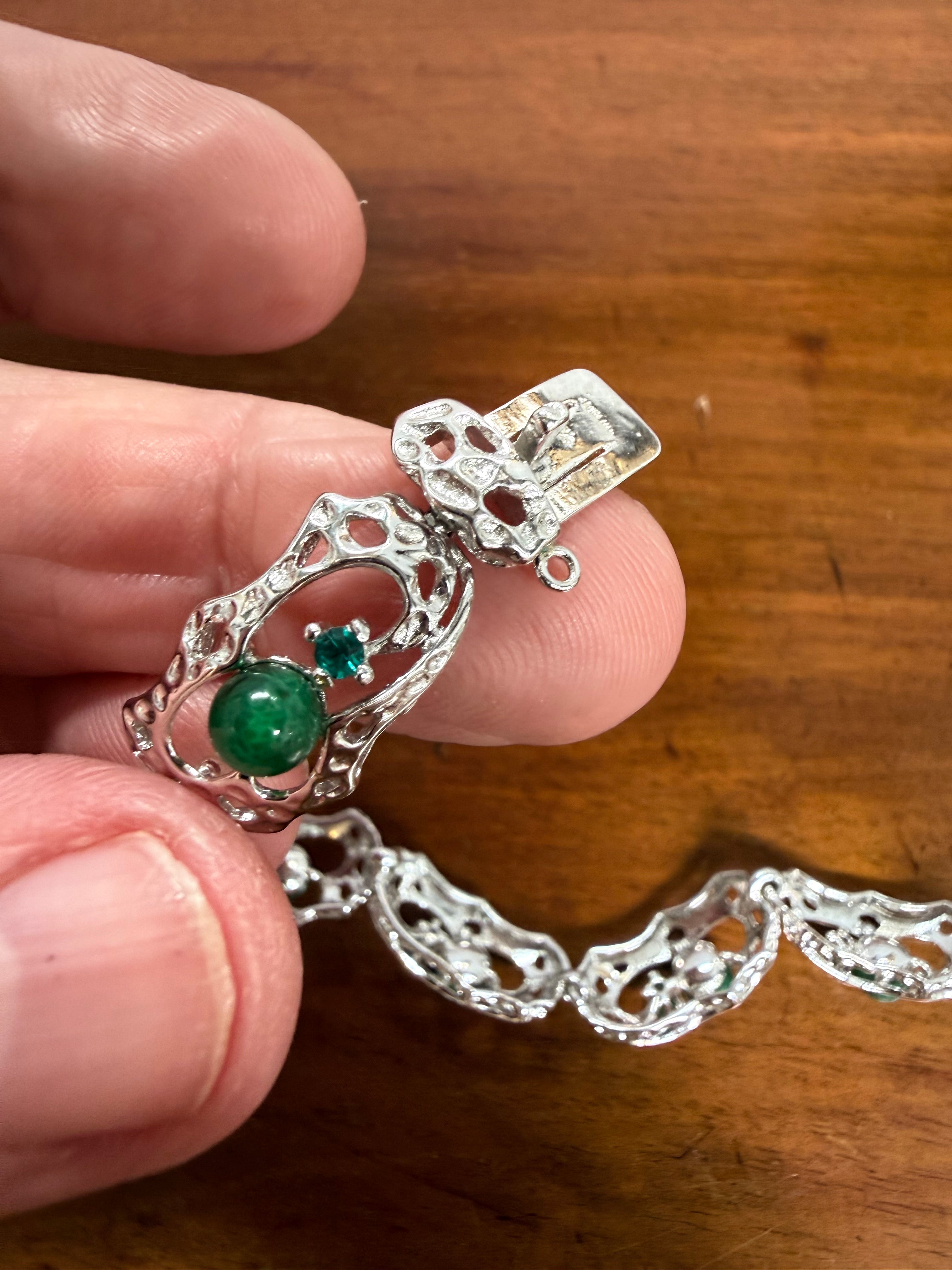 Lovely Vintage 925 Sterling Silver & Green Stones Bracelet | Antique & Vintage | Moonee Ponds Antiques | Australia Wide Delivery