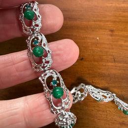 Lovely Vintage 925 Sterling Silver & Green Stones Bracelet