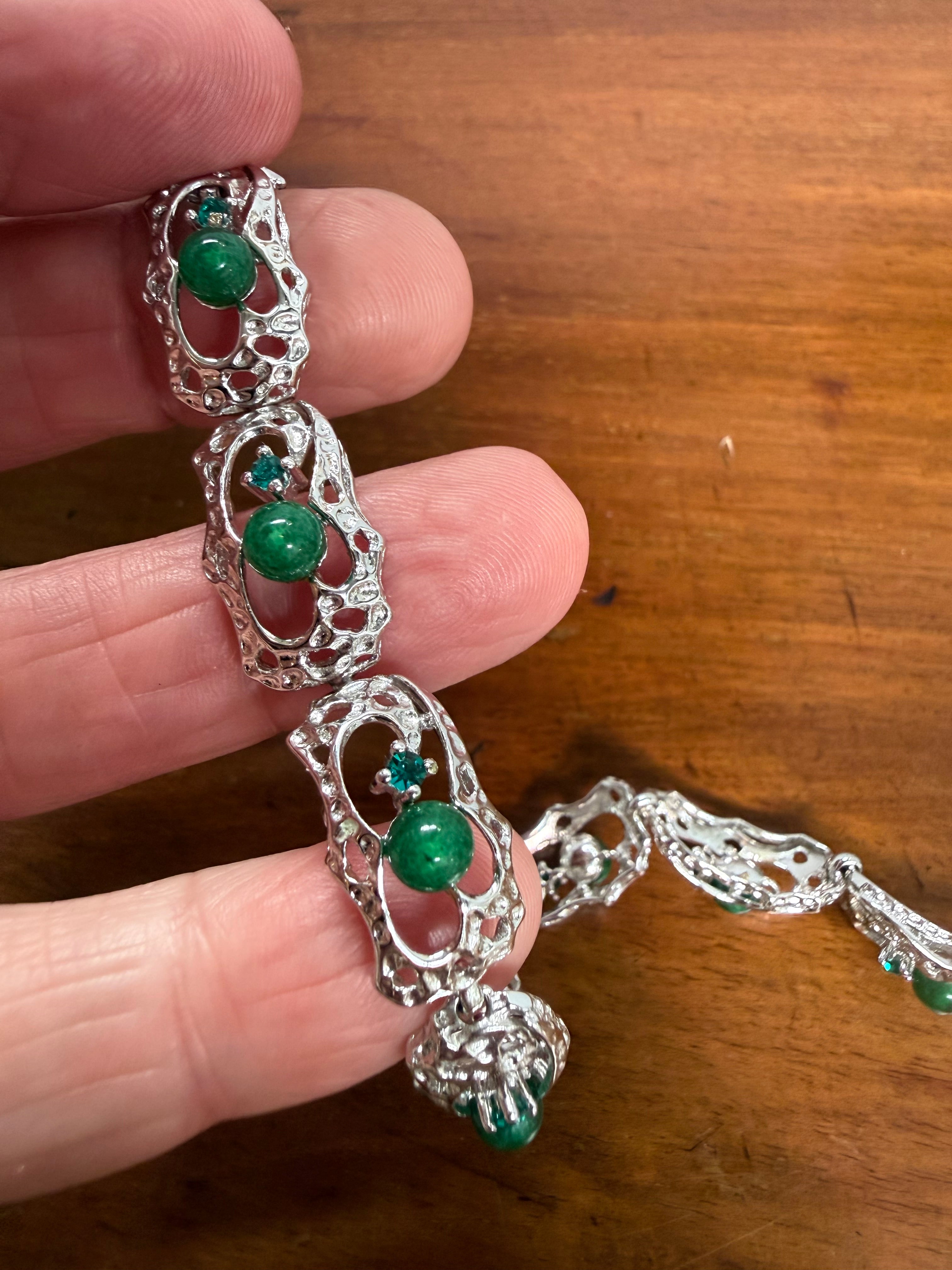 Lovely Vintage 925 Sterling Silver & Green Stones Bracelet | Antique & Vintage | Moonee Ponds Antiques | Australia Wide Delivery