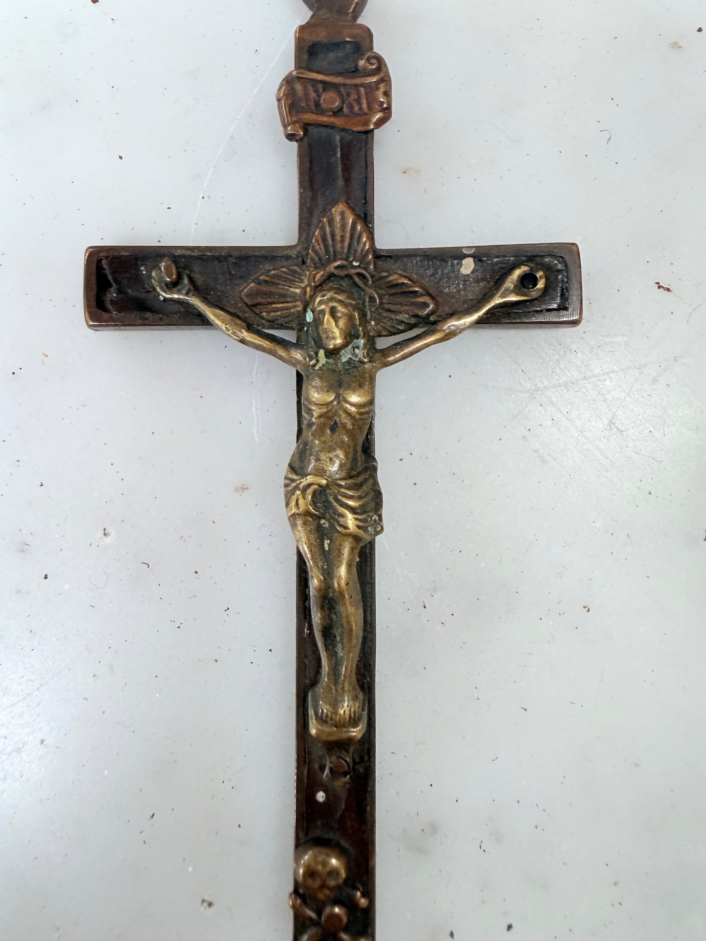 Antique Cast Brass Crucifix.