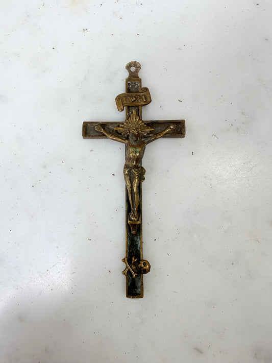 Antique Brass Crucifix C1900