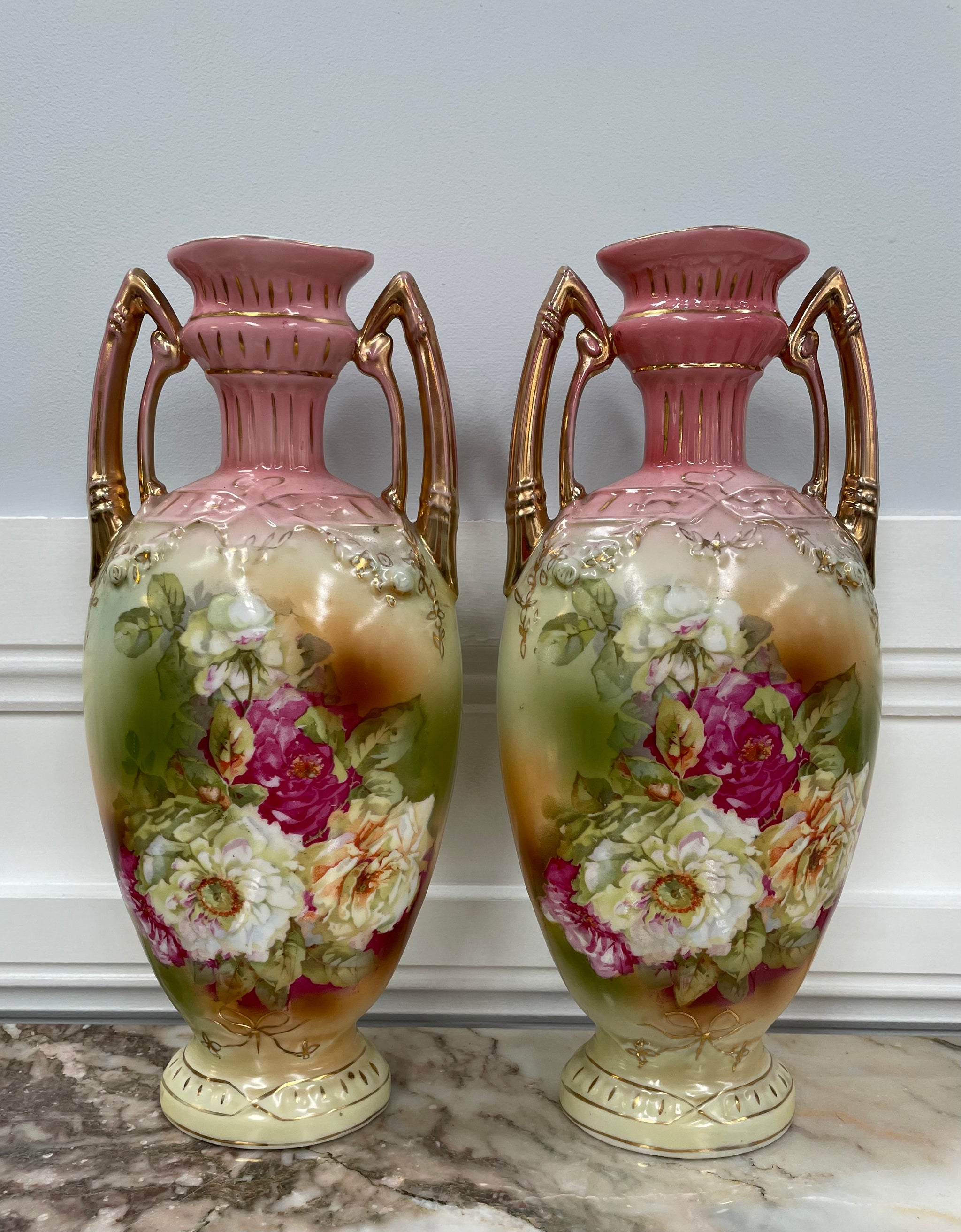 Pair of Pretty Edwardian Mantle Vases Moonee Ponds Antiques