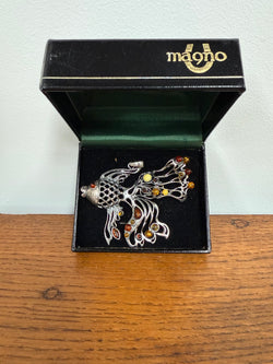 Unusual Sterling Silver & Amber Large Fish Pendant | Antique & Vintage | Moonee Ponds Antiques | Australia Wide Delivery