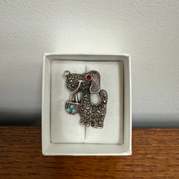 Cute Vintage Doggie Sterling Silver & Marcasite Brooch