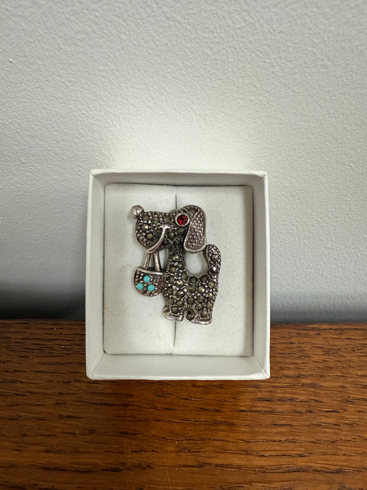 Cute Vintage Doggie Sterling Silver & Marcasite Brooch