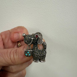 Cute Vintage Doggie Sterling Silver & Marcasite Brooch
