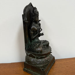 Antique Bronze Statue of Goddess Tara On Throne